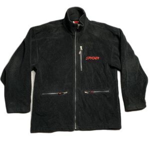 Vintage Spyder Fleece Jacket Made in‎ USA Men’s XL Black Deep Pile Retro 90s Y2K